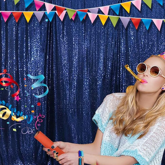 Poise3EHome 10Ft x 10Ft Navy Blue Sequin Backdrop Curtain, Glitter Thick Satin Sequin Background Drapes, Opaque Sparkly Backdrop Curtain, Sequin Backdrop for Xmas Thanksgiving Wedding Party Decor