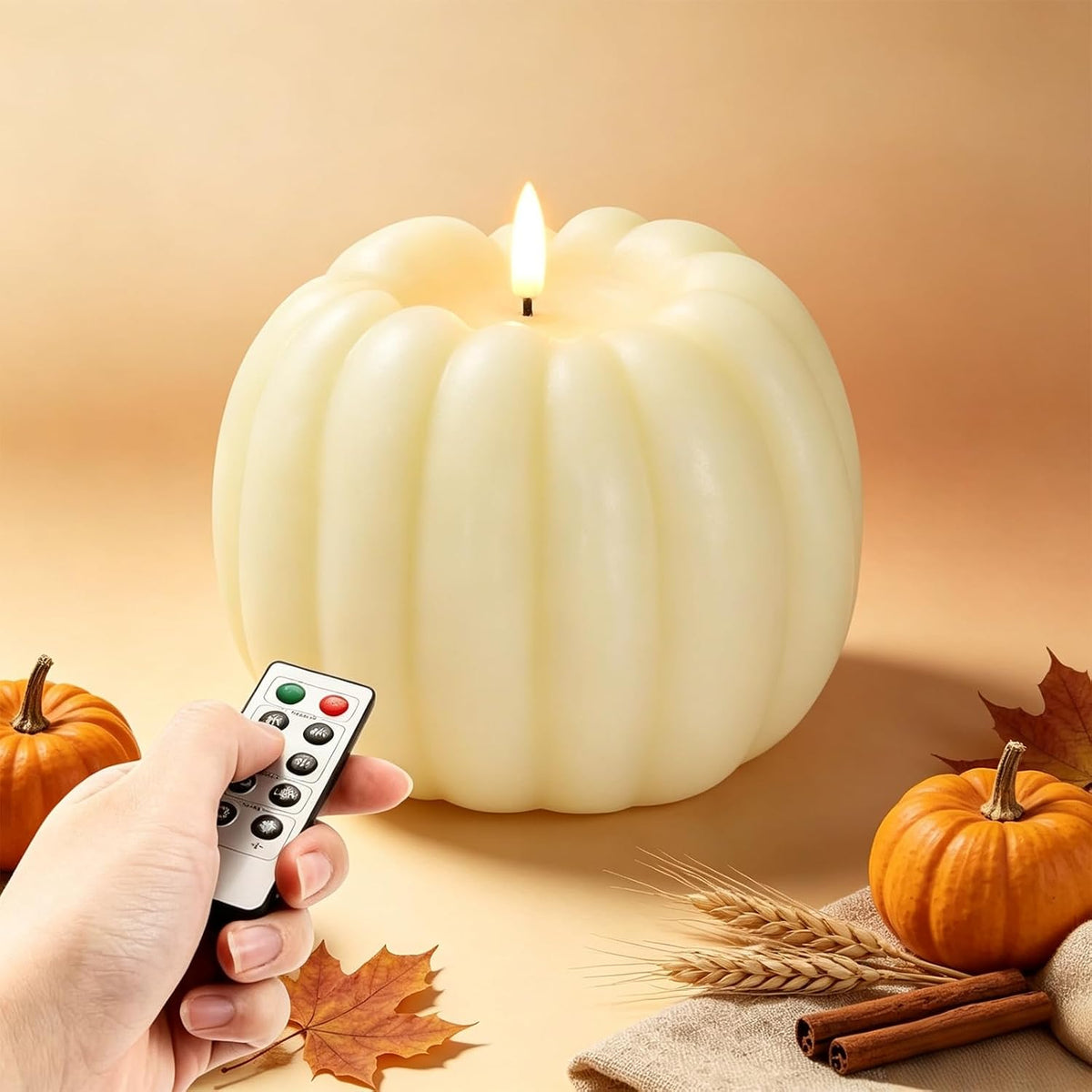 homemory flameless wax pumpkin candle flickering with remote, main product view