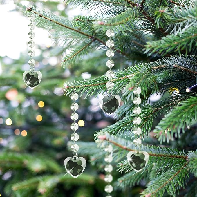 50 Pack Hanging Crystals - Clear Acrylic Prisms Pendant Ornaments for Christmas Tree, Centerpieces, Chandelier, Window & Home Decor, Ideal for Weddings, Parties Decorations (Heart)
