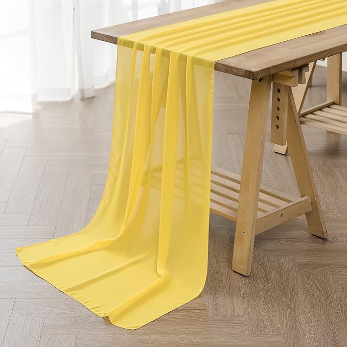 6Pack 9ft Chiffon Table Runner 14x108 Inch Sheer Romantic Table Runner for Wedding Birthday Party Bridal Shower Outdoor Decoration -Yellow