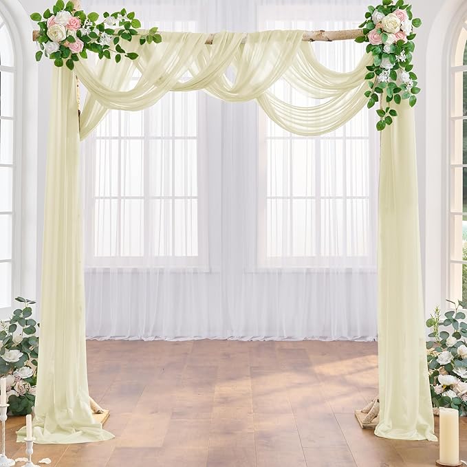 Wedding Arch Draping Fabric Beige Arch Drapes Sheer Backdrop Curtain for Ceremony Photo Wedding Decor 19Ft Length x 28" Width 4 Panel