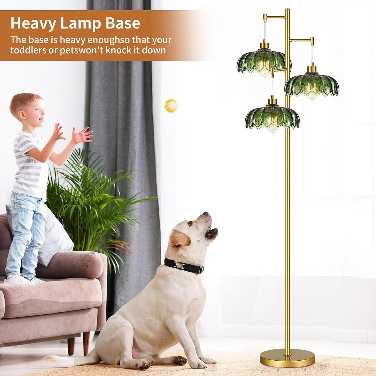 illmtw glass gold floor lamp for living room,bedroom,mid, close-up detail