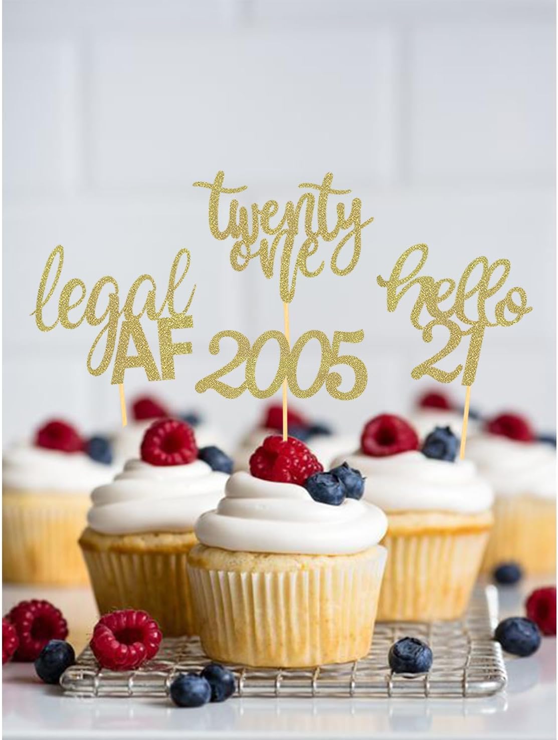 24 Pcs 21st Birthday Cupcake Toppers | Celebrating Twenty One Years Old Birthday Party Decorations，Glitter Gold
