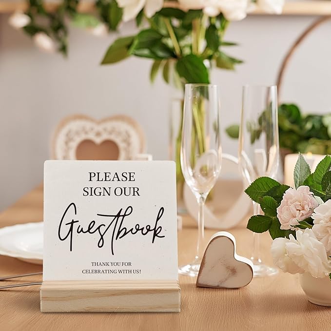 Guest Book Desk Decor, Wedding Guest Book Sign, Wedding GuestBook Wood Plaque, Photo GuestBook WeddingReception Wooden Plaque Sign with Wood Stand for WeddingGuest Reception Table Decor