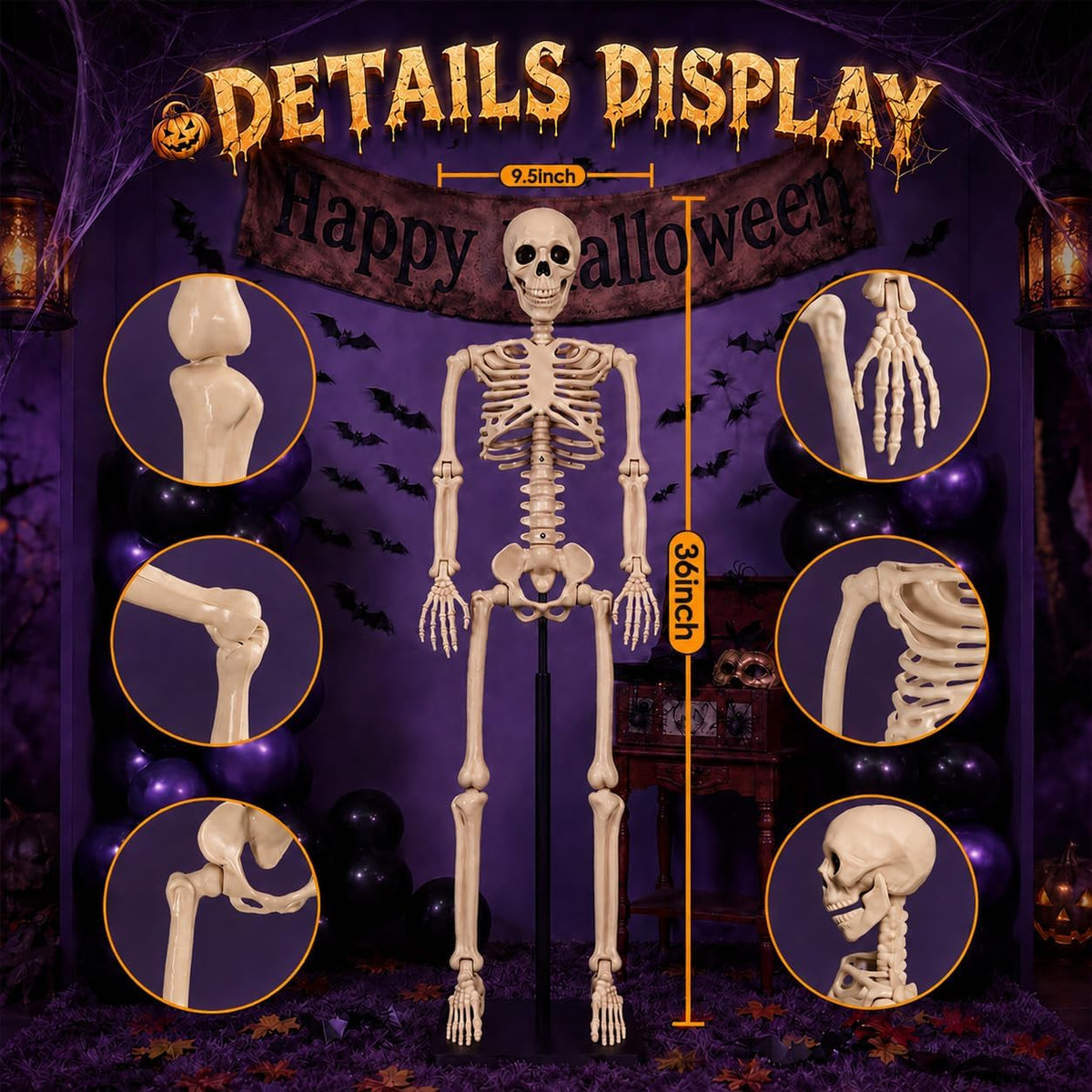 abakuku 2 pack 36" halloween skeleton decorations,human bones shown in use