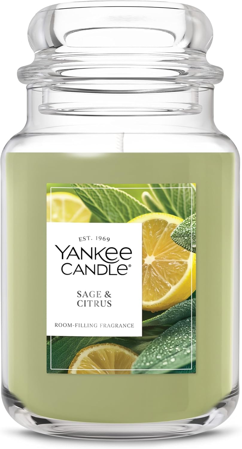 Yankee Candle Sage & Citrus, Scented Candle, 22oz Large Jar with up to 150 Hour Burn Time, Giftable, Birthdays