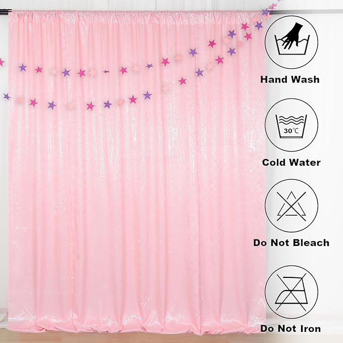 ShinyBeauty Pink Sequin Photo Backdrop 4FTx8FT - Glitter Fabric Wedding Photography Background, Shimmer Birthday Party Decor, Curtain Drapes for Events, Stage, Studio