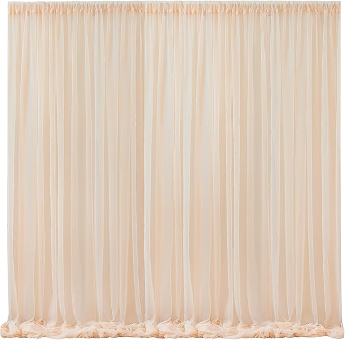 10x10 Champagne Tulle Backdrop Curtains for Parties, Sheer Backdrop Curtain Wedding Photo Background Drapes for Baby Shower Photography Birthday Party