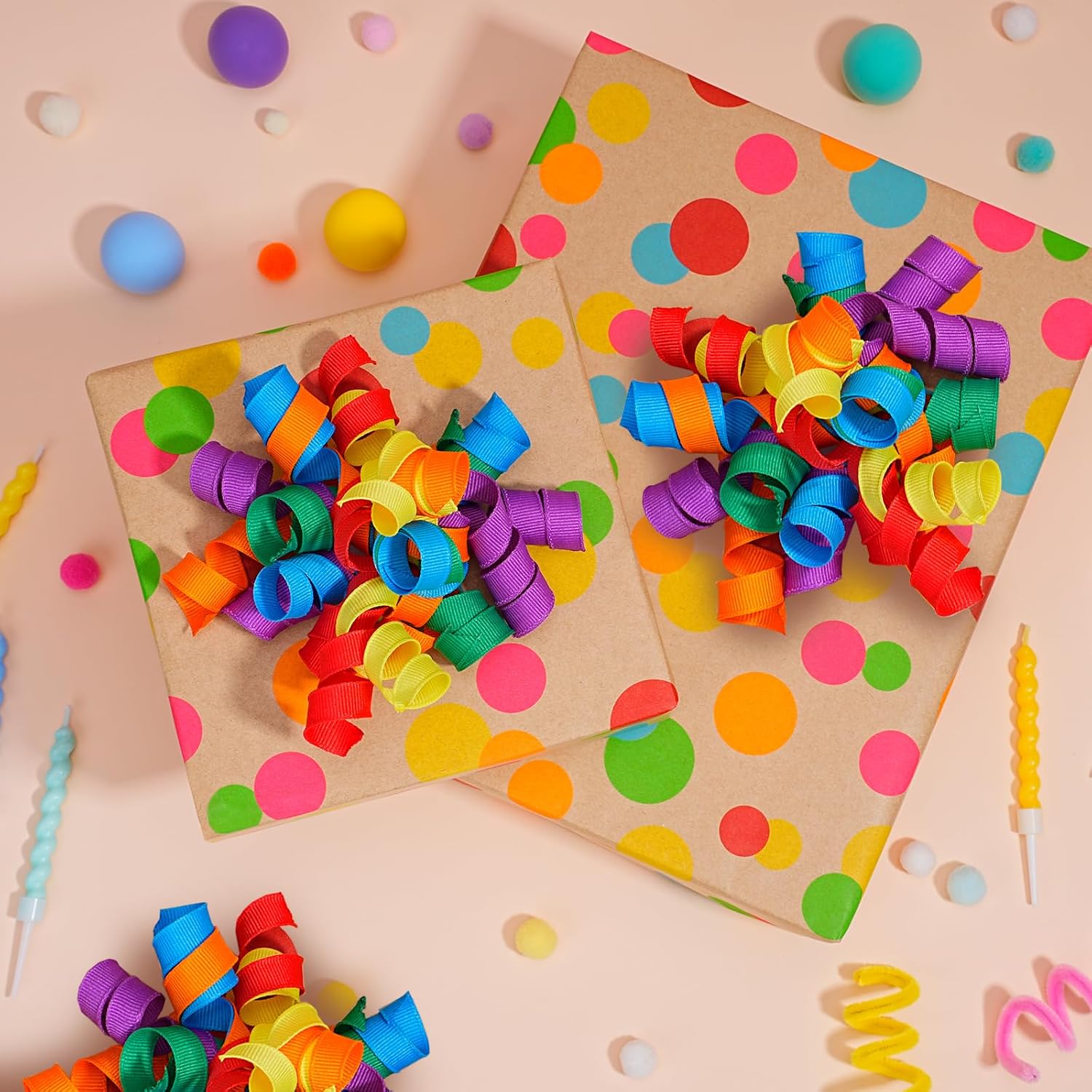LaRibbon Rainbow Bows - Curly Ribbon Gift Bows, Self Adhesive for Birthday Party, Holiday Party Favors, Gift Wrapping - 6 Counts