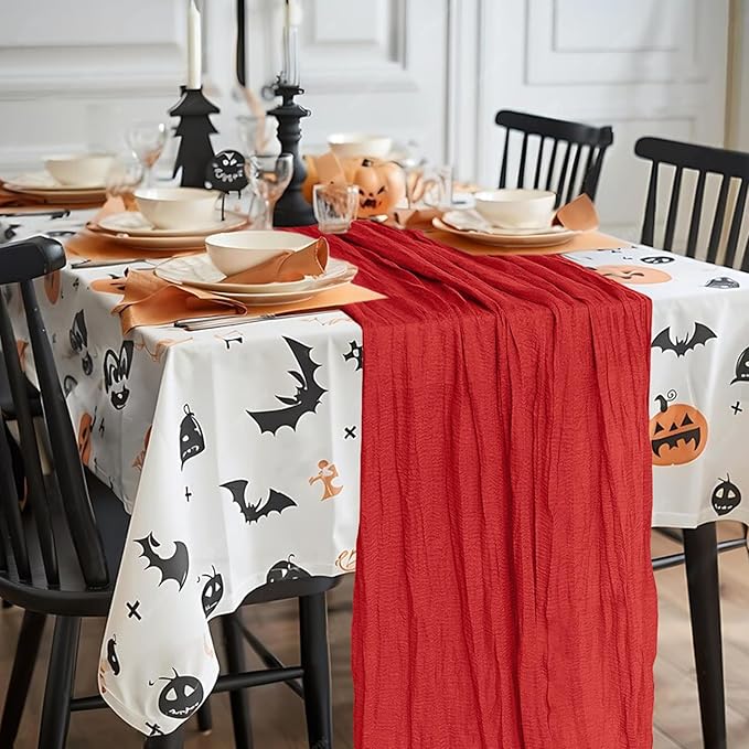 6 Pack Cheesecloth Table Runner 10Ft Christmas Gauze Boho Table Runners for Wedding Decor Bridal Shower Decorations Baby Shower Party(35" x 120")