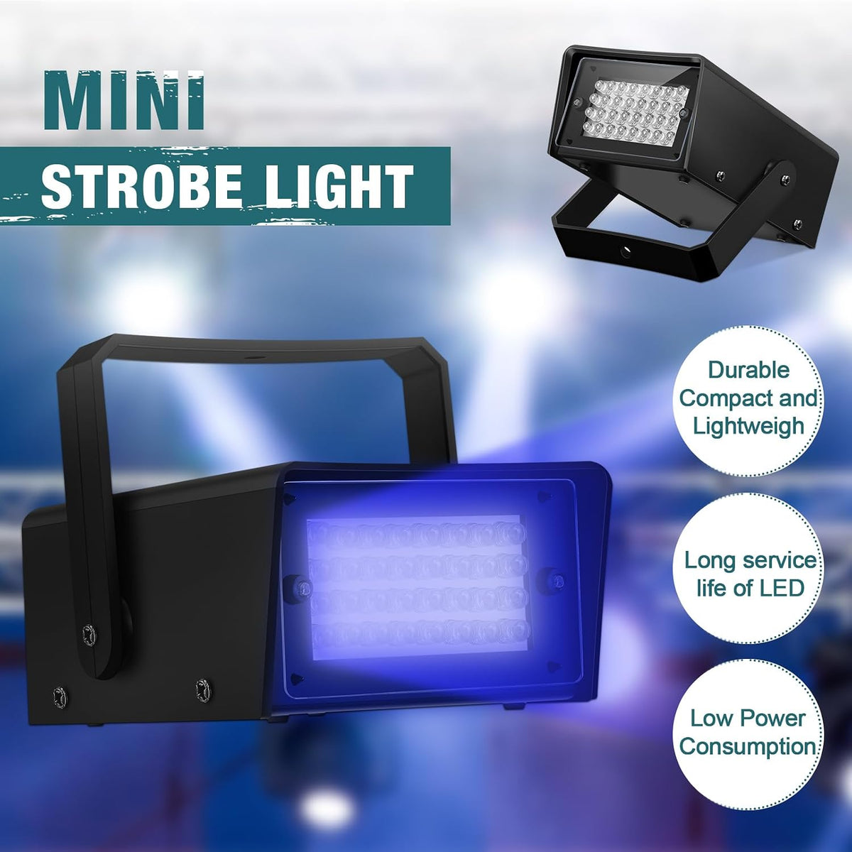 Treela 4 Pack Strobe Party Light Small Bright LED Outdoor, Blue, 32 LED