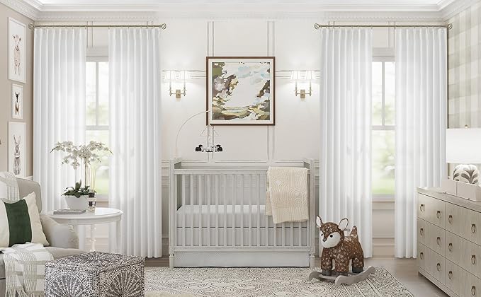 Vision Home White Pinch Pleated Semi Sheer Curtains Textured Light Filtering Window Curtains 90 inch for Living Room Bedroom Rayon Blended Pinch Pleat Drapes with Hooks 2 Panels 40" Wx90 L