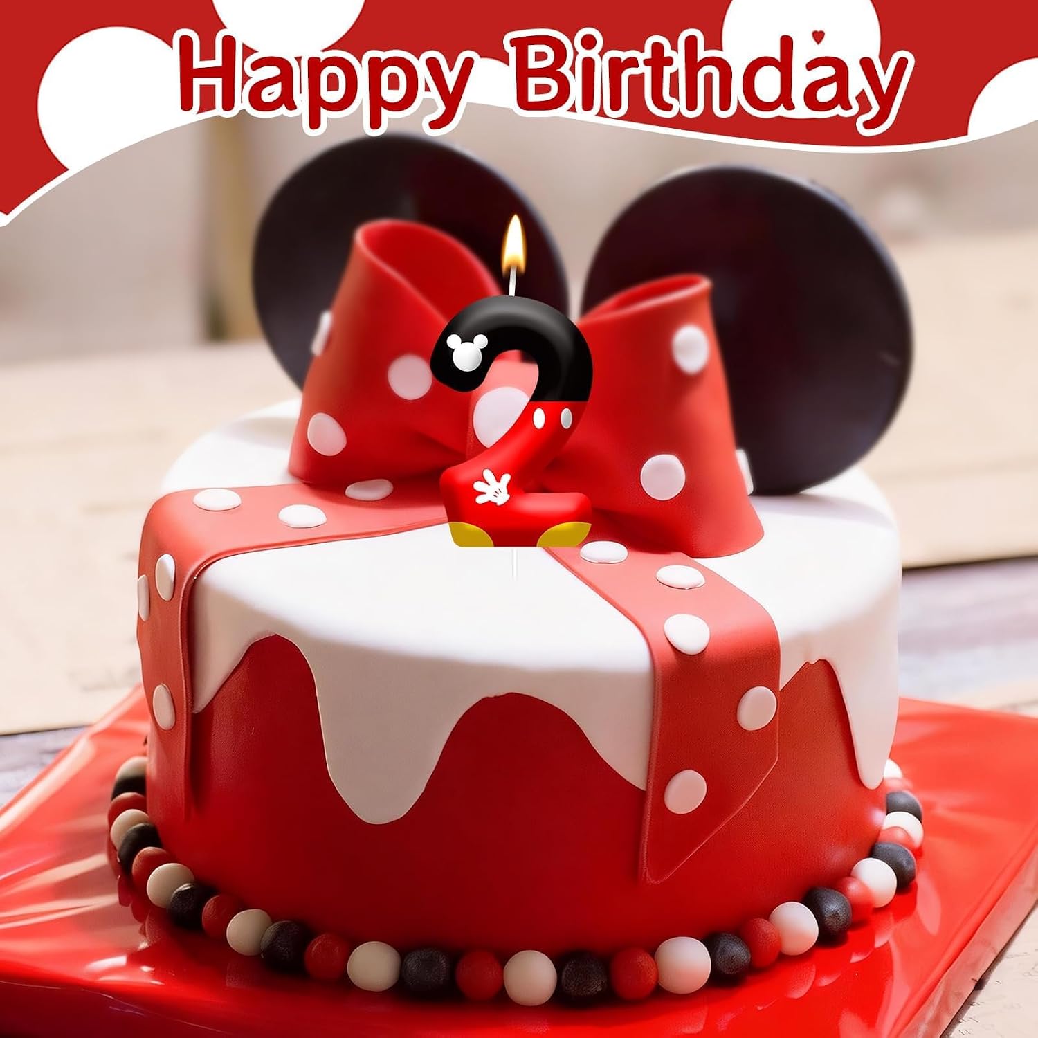 Cartoon Mouse Birthday Candle Number 2, Cake Party Decoration | Red Black Mouse Number 2 Cake Candle Topper, Decor For Birthday, Anniversary, Graduation And Summer Party Supplies