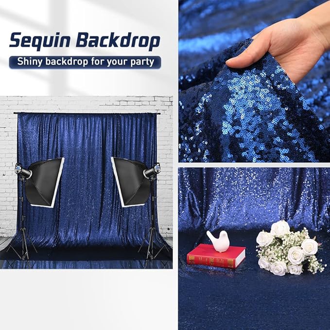 Eternal Beauty Sequin Backdrop Curtains, 2x8 Ft-2 Panels Navy Blue Back Drop for Shimmer Photography Party Wedding Birthday Decor