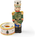 Spode Christmas Tree Nutcracker Candle Holder, 7" Festive Holiday Decoration - Christmas Traditions Home Decor, Earthenware Candle Holder for Tealight Candles - Unique Christmas Centerpiece (Green)