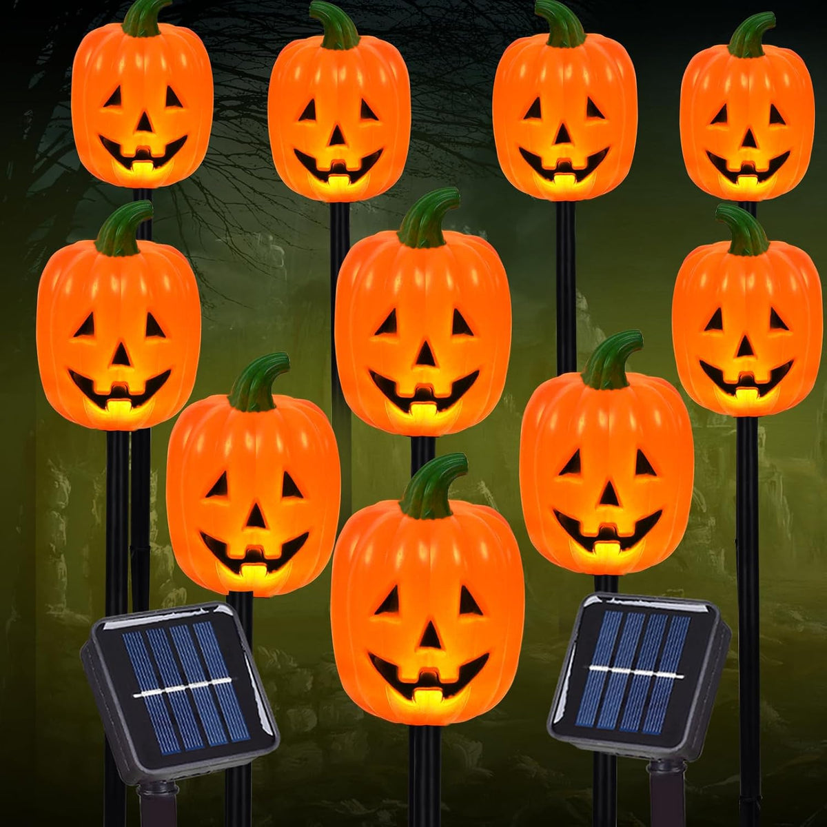 BRIGHTDECK Halloween Pumpkin Stake Lights, Set of 10 Decorative Solar Pumpkin...