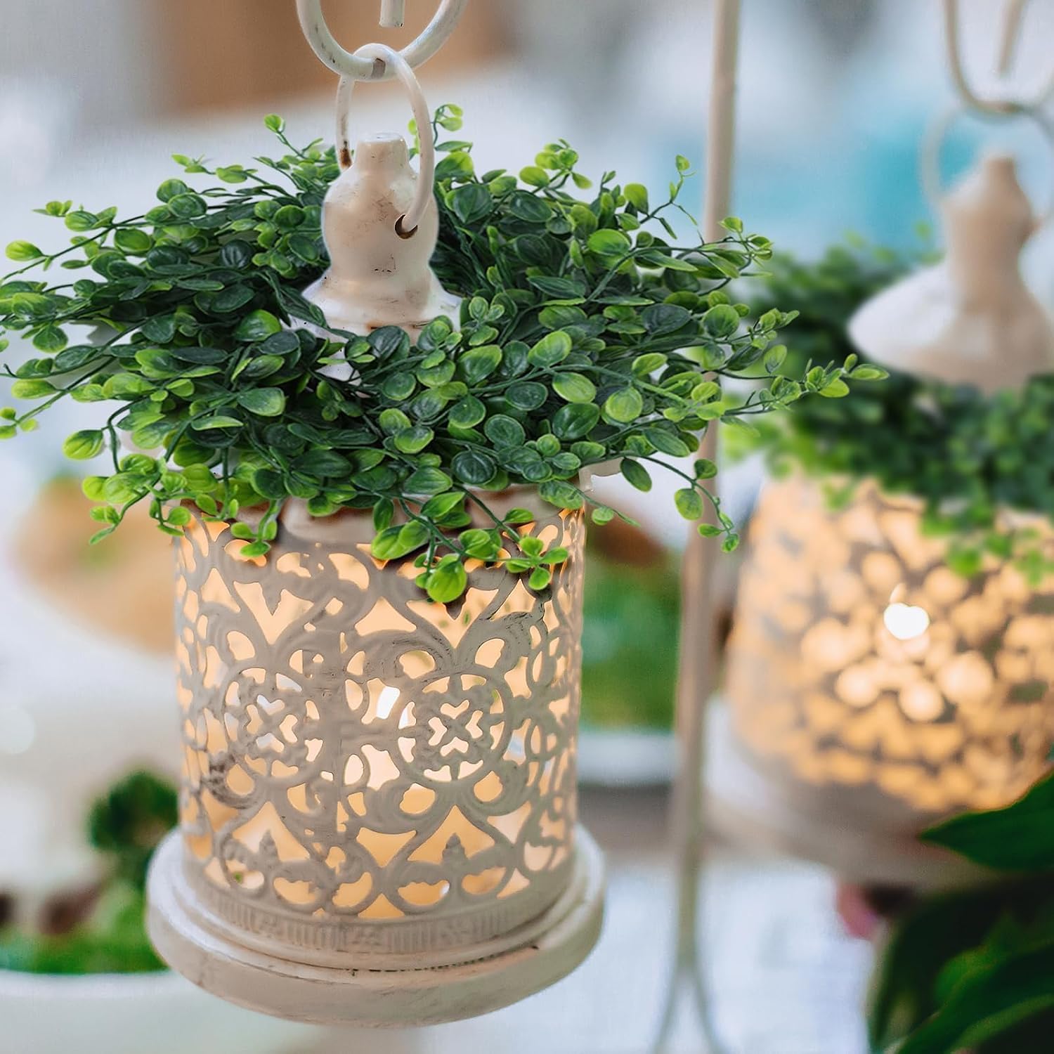 Mini Green Boxwood Candle Rings Wreaths Spring Summer Kitchen Cabinet Swags Wreath 3 Inch Wedding Rings Wreaths Pillar Candle Holder for Wedding Home Door Tabletop Decor (4, Green Boxwood)