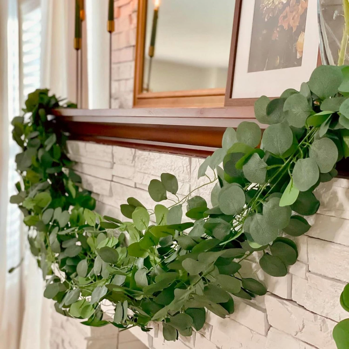 cqure 28 pack 196ft eucalyptus garland,artificial eucalyptus leaves on a desk or shelf