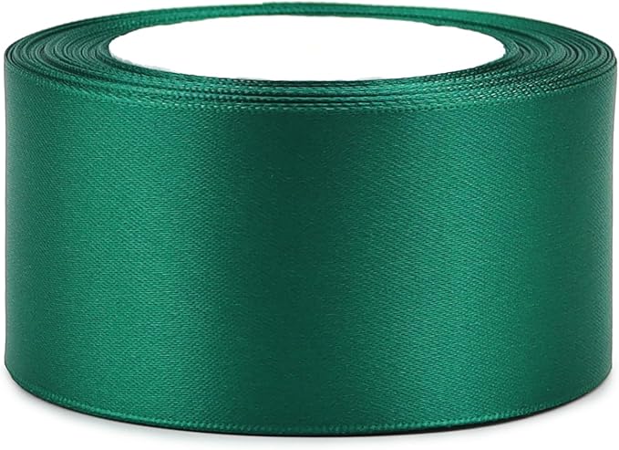 Dark Green Solid Satin Ribbon 2 Inch 25 Yards Solid Polyester Fabric Ribbon for Gift Wrapping Wedding Christmas Baby Shower Birthday Party Decoration Handmade Immortal Flower Craft