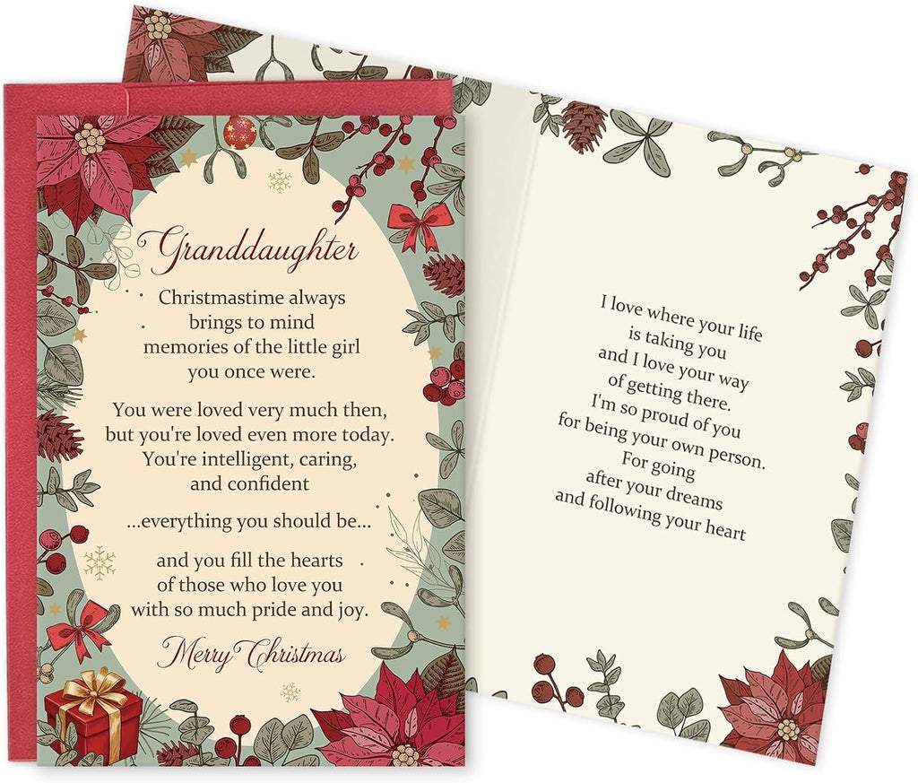 Heartfelt Granddaughter Christmas Card, Poem Christmas Card for Granddaughter, Xmas Gift from Grandma Grandpa
