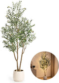 7ft artificial olive tree with lights & planter, main product view