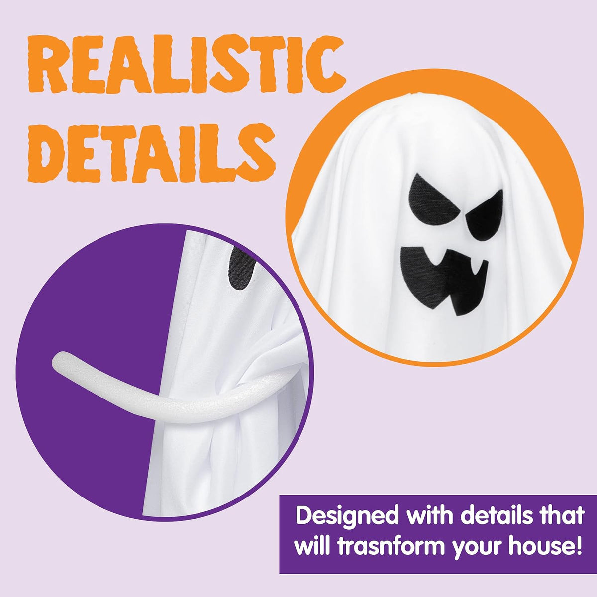 JOYIN 7 Pcs Halloween Hanging Ghost Decorations Outdoor, 19.6” Flying White G...