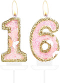 Birthday Candle,Butterfly 16th Birthday Party Decorations for Women/Girl,Gold Pink Birthday Number 16 Candle,2.75" Large Glitter Birthday Candles Wedding Cake Topper Anniversary Party Decor
