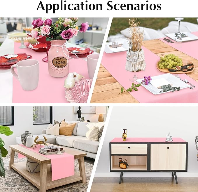 2 Pack Pink Table Runner 12 x 60 Inch Solid Color Farmhouse Runners Coffee Table Dresser for Daily Party Home Decoration