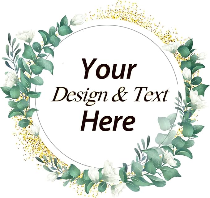 Custom Stickers for Weddings, Birthdays & Businesses - Personalized Labels with Your Logo - Waterproof, Fade and Heat Resistant - Pack of 100-1000 (Wreath V, 2 Inch)