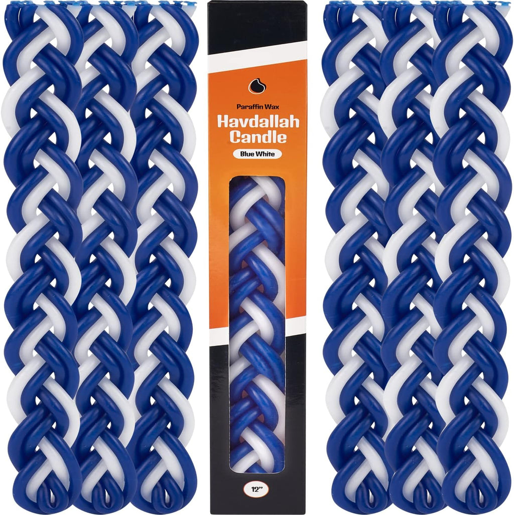 Zion Judaica Havdalah Candle Braided Blue and White Flat 12" Long (6 Pack)