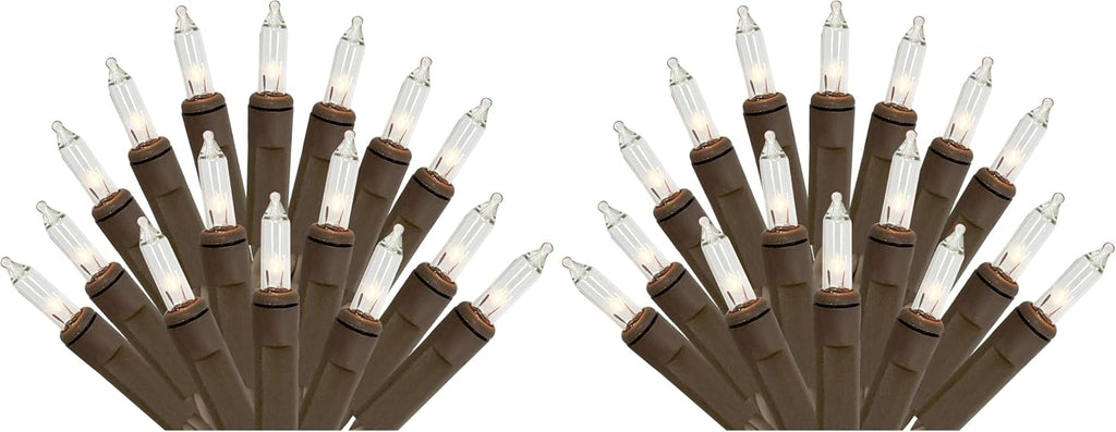 Holiday Pride Clear Christmas Lights with Brown Wire - 100 Count - Warm White Christmas Tree Lights with Brown Cord (22.5 Ft) - Indoor/Outdoor Use - UL Listed - Static & Blinking Modes (Pack of 2)