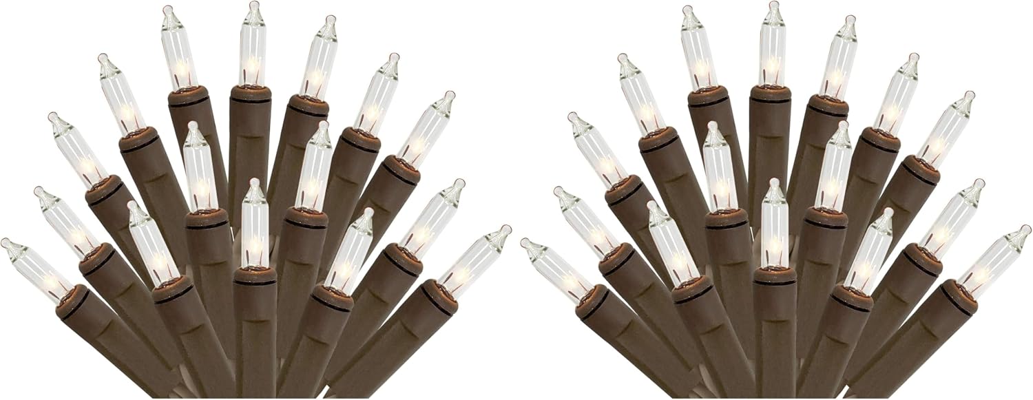 Holiday Pride Clear Christmas Lights with Brown Wire - 100 Count - Warm White Christmas Tree Lights with Brown Cord (22.5 Ft) - Indoor/Outdoor Use - UL Listed - Static & Blinking Modes (Pack of 2)