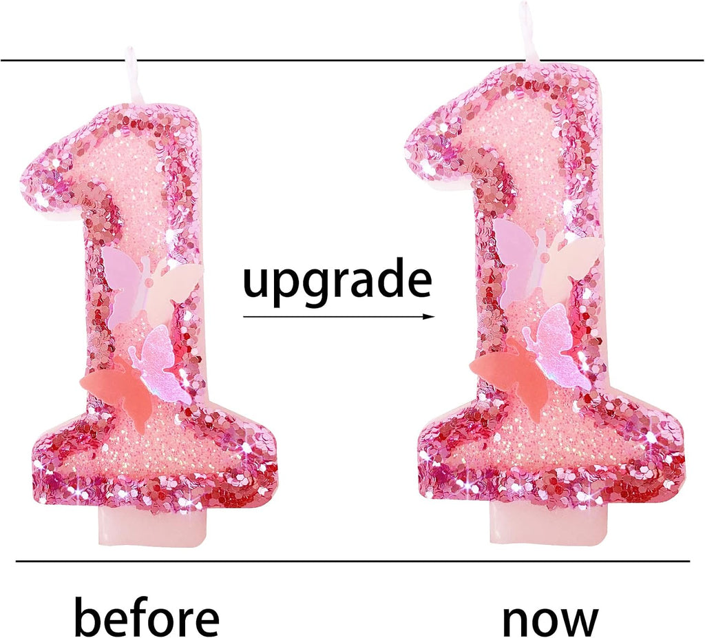 Birthday Candles Number 2,Pink Glitter Happy Birthday Cake Candles Handmade Sequin Numeral Candle
