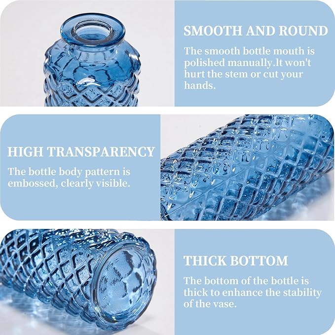 Mini Bud Vases As Wedding Centerpieces for Tables,Clear Bud Vases for Flowers,Small Flower Vases Suitable for Birthday Party,Anniversary,Wedding Reception,Baby Shower (Blue, 12PCS)