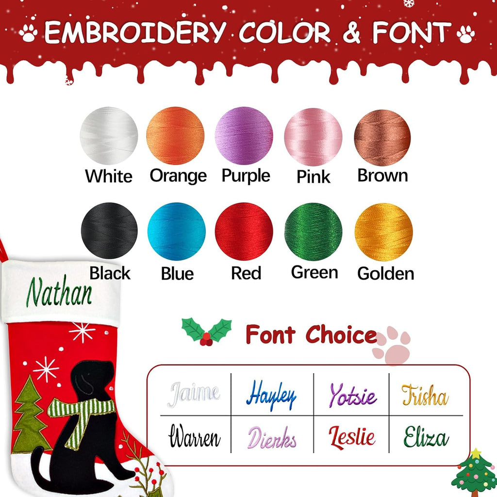 Personalized Cat and Dog Christmas Stocking, Customizable Name 17'' Pet Stocking, Black Cat and Dog Pattern Christmas Stocking, Home Mantel Holiday Hanging Decoration (1 Pack)