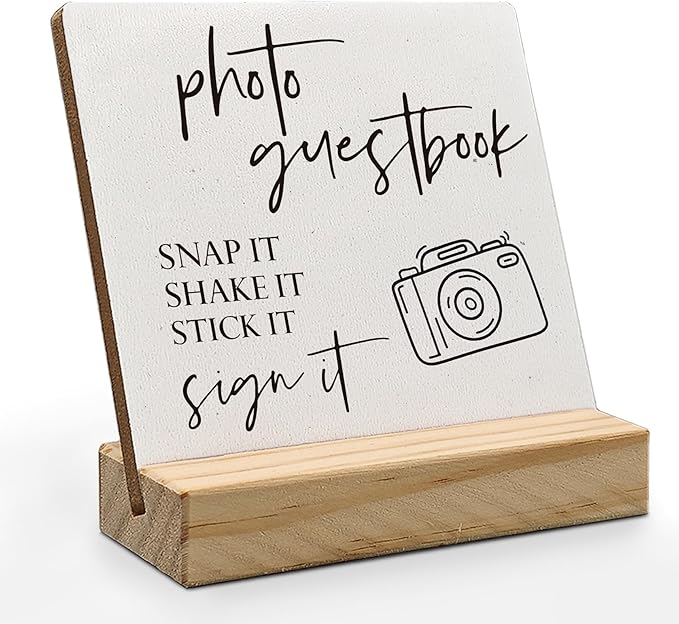Wedding Guest Book Desk Decor 4x4 Inch, Photo Guest Book Sign Wood Plaque, WeddingGuestBook Sign, Wedding GuestBook Sign Wooden Plaque with Wood Stand for WeddingReception Table Decor