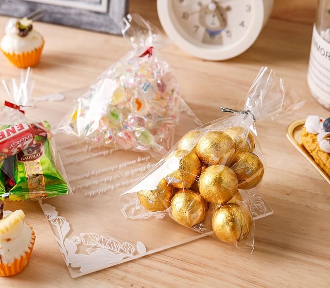 NPLUX 100 Pack Cellophane Bags Small Plastic Cookie Bag Clear Treat Bags with Twist Ties for Small Gift Party Favors, Bakery, Candy, Popcorn(4×6In)