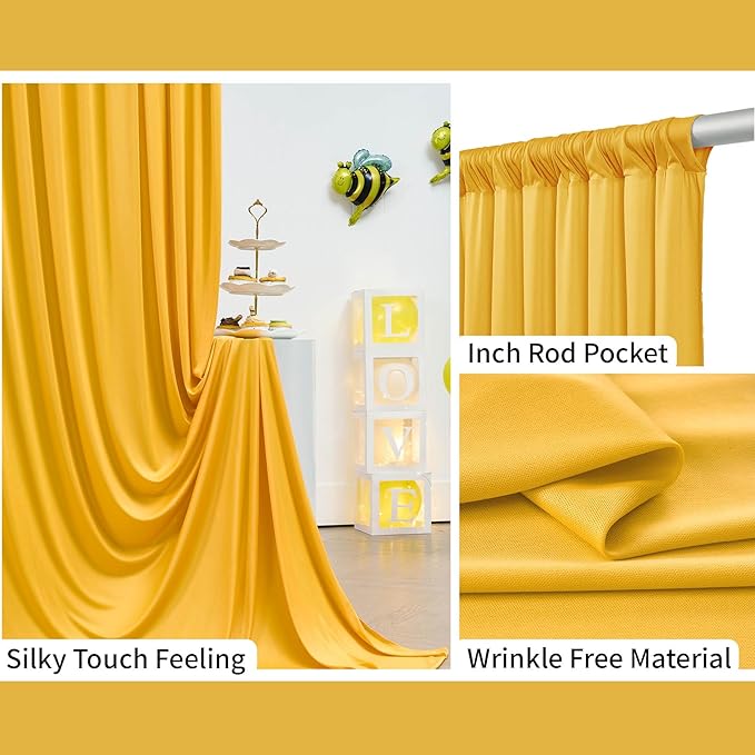 40 ft x 10 ft Wrinkle Free Yellow Backdrop Curtain for Parties, Ginger Polyester Photo Backdrop Drapes,Thick Background 8 Panels 5ft x 10ft for Baby Shower Wedding Birthday Party Backdrop Stand