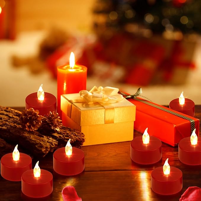 LED Tea Lights Candles- 24PACK Red Flameless Candles Realistic and Bright Flickering Long Lasting 200Hours for Holiday Celebration,Home Decoration