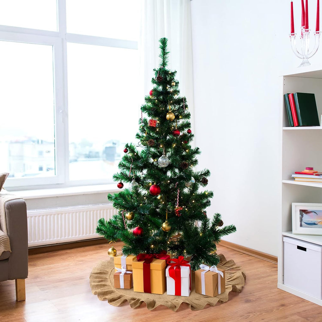 Tatuo 31 Inch Large Christmas Tree Skirt Decorations Fit 3.3~5 ft Xmas Tree Linen Burlap Trees Skirt for Christmas Xmas New Year Party Holiday Family Winter Home Indoor Outdoor Decor (Linen Color)