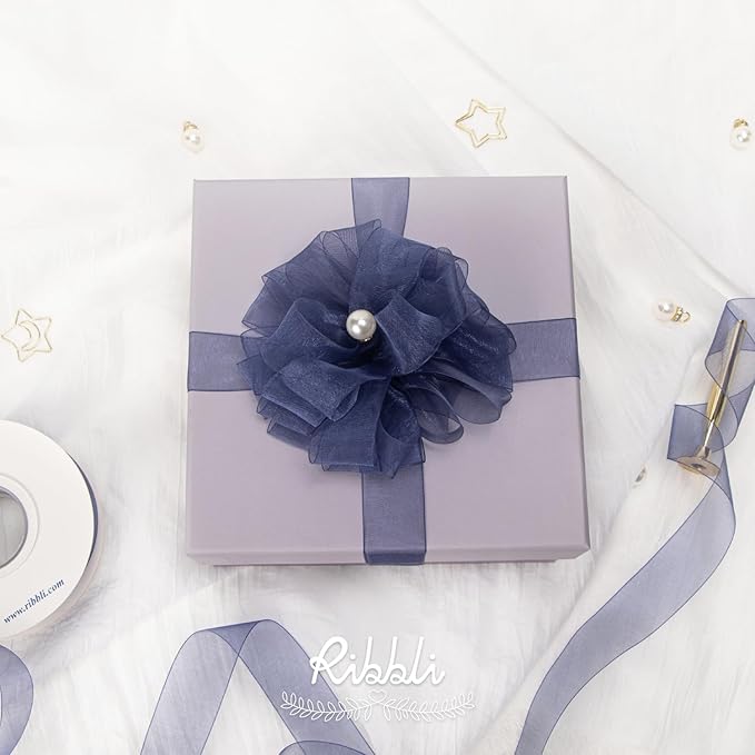 Ribbli Navy Organza Ribbon,1/2 Inches x Continuous 50 Yard,Navy Sheer Ribbon for Gift Wrapping,Cookie Wrapping,Wedding Decoration,All Crafting and Sewing