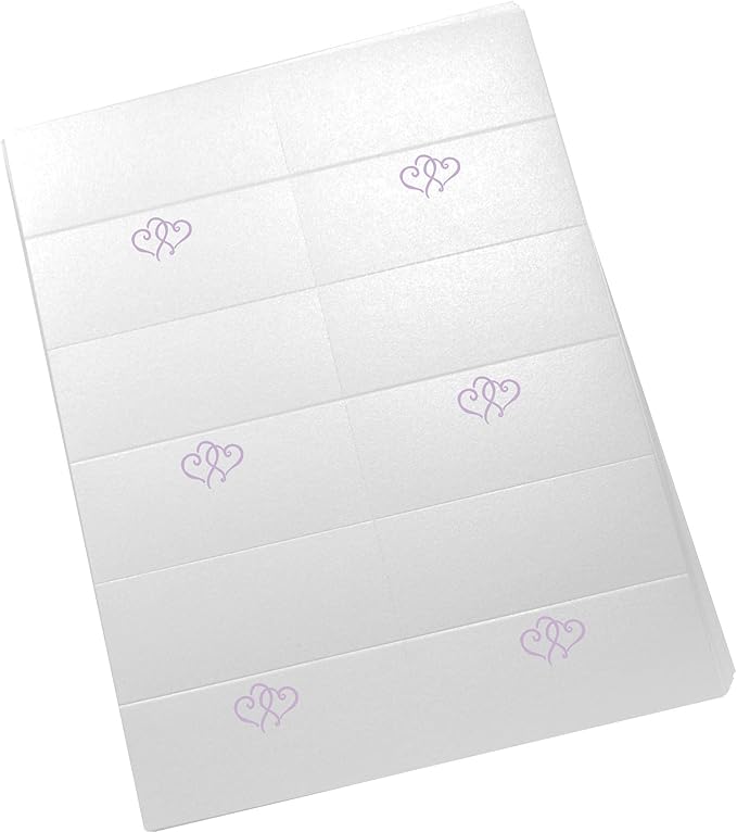 Linked Hearts Printable Place Cards, Lavender (Choose Color), Set of 150 (25 Sheets), Laser & Inkjet Printers - Wedding, Party, Dinner, and Special Events - Made in the USA