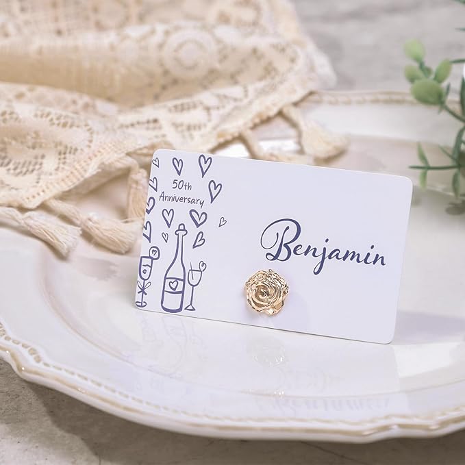 UNIQOOO 24Pcs Decorative Rose Floral Place Card Holders Bulk, Luxury Gold Metal Name Card Stands Set, for Wedding Table Setting, Business Card, Name Tag, Party Food Labels