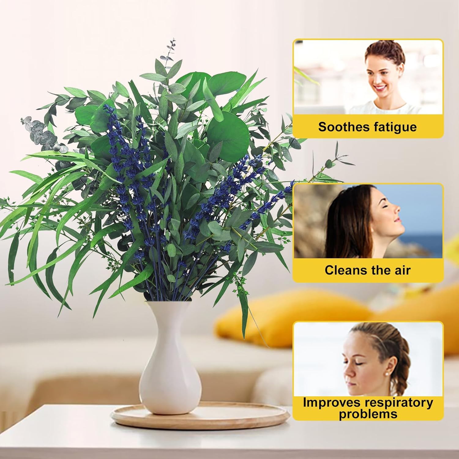 5 Kinds Mix Dried Eucalyptus & Lavender Flowers Bundle for Shower , 15''-17''Natural Real Fresh Preserved Eucalyptus Leaves and Lemon Hanging Plants, Home Bathroom Decor, Fragrance