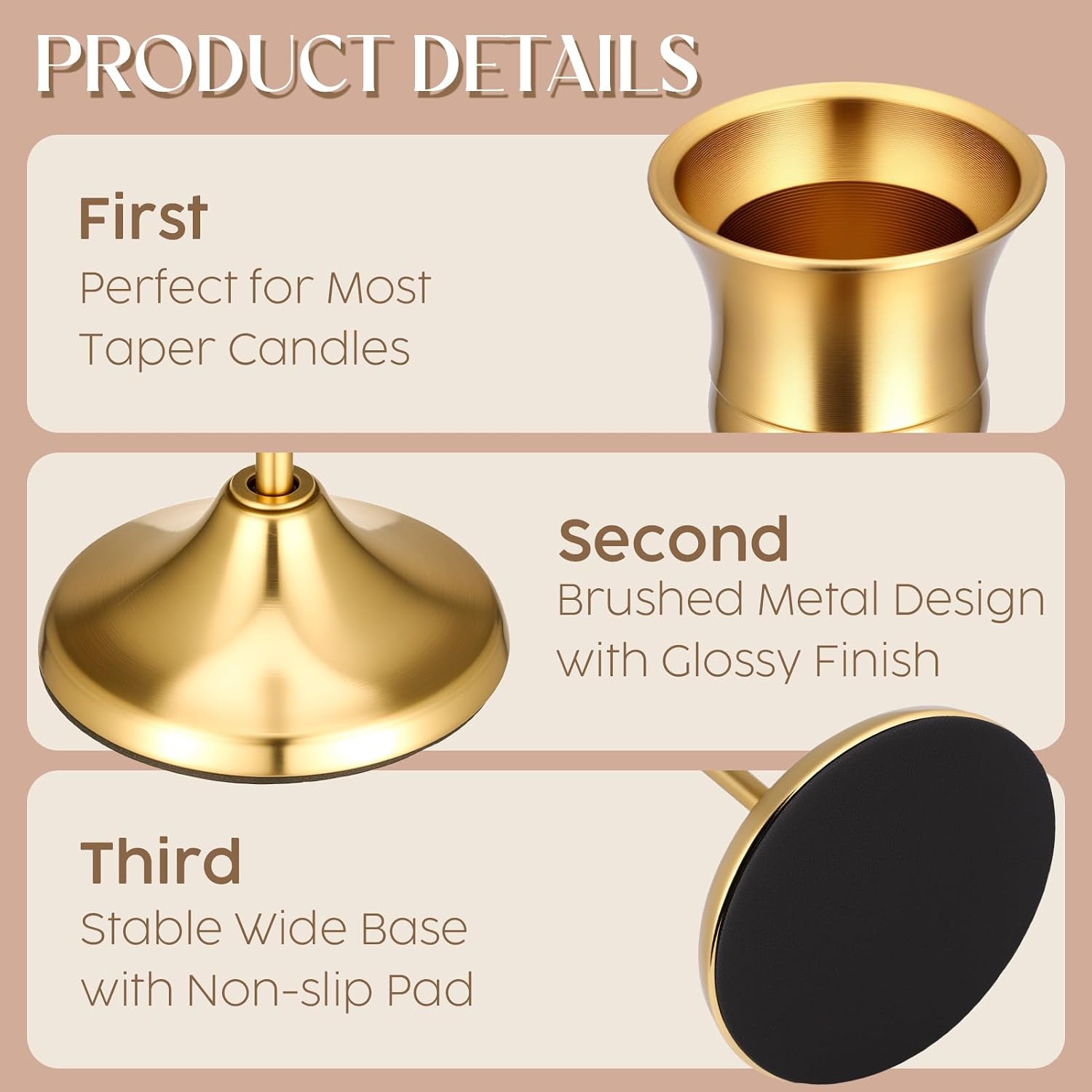 24PCS Brass Gold Taper Candle Holders Set, Vintage Metal Candlestick Holders for Table Centerpiece, Wedding Reception, Festive Christmas Mantel Decoration Gold