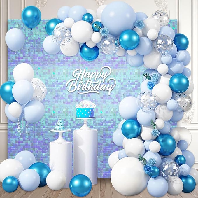 12PCS Colorful Ice Blue Shimmer Wall Backdrop, Square Sequin Photo Backdrops Panel, Glitter Wall Background for Birthdays, Weddings, Christmas, Engagements, Disco Bachelorette Party Decor (3FTx4FT)