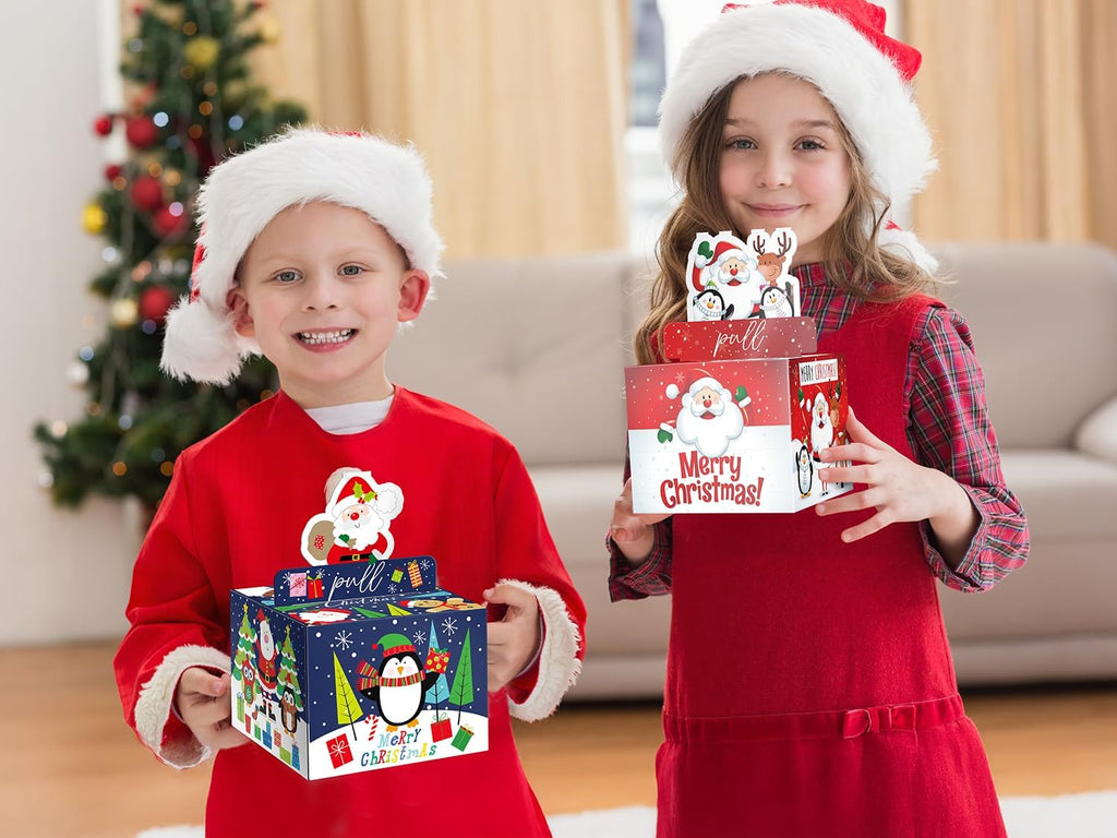 Jaywayang 2PCS Christmas Surprise Money Box for Cash Gift, Merry Christmas Money Gift Box with Card Holder for Kids Adults, DIY Fun Holiday, Includes 100Pcs Transparent Bags（Red, Blue