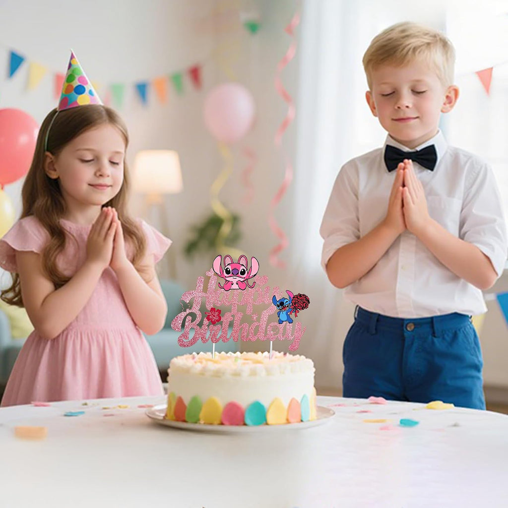 Cute Glitter Alien Cake Decorations, Cartoon Happy Birthday Cake Toppers, Birthday Party Supplies for Boys and Girls