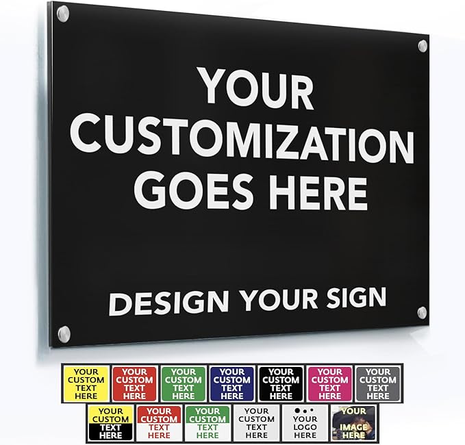 Custom Metal Business Signs, Personalized Aluminum Outdoor Signs, White Aluminum (Black Background, 20x20 In)