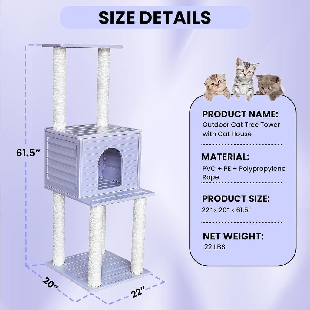 61in weatherproof large cat condo with scratch post, package contents